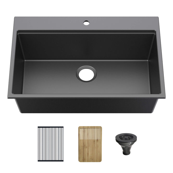 33" Top-Mount Single Bowl Quartz Workstation Kitchen Sink | ANVE Kitchen &amp; Bath
