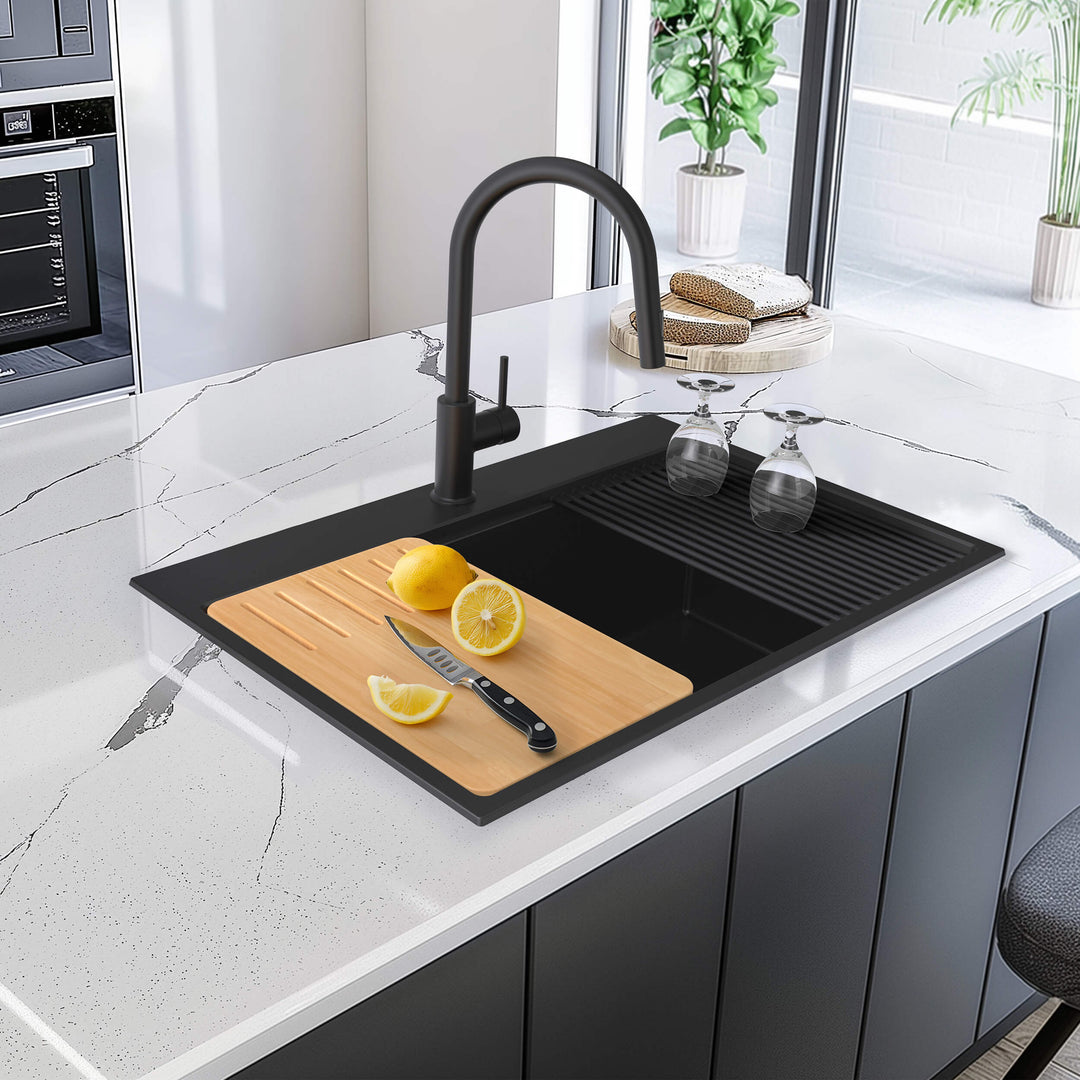 33" Top-Mount Single Bowl Quartz Workstation Kitchen Sink