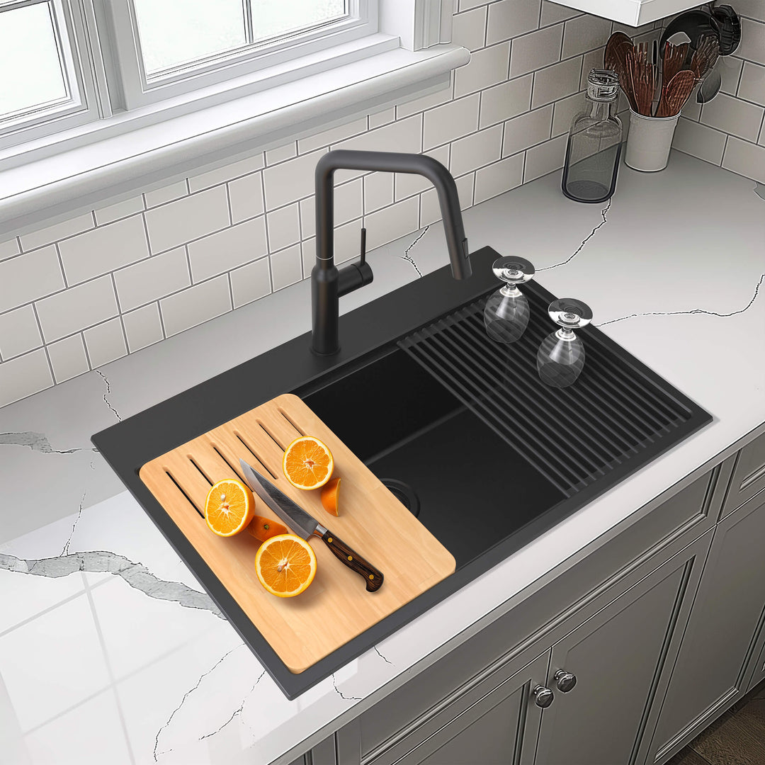 33" Top-Mount Single Bowl Quartz Workstation Kitchen Sink