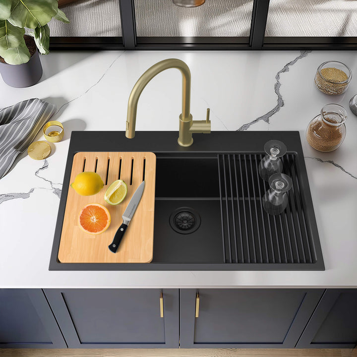 33" Top-Mount Single Bowl Quartz Workstation Kitchen Sink