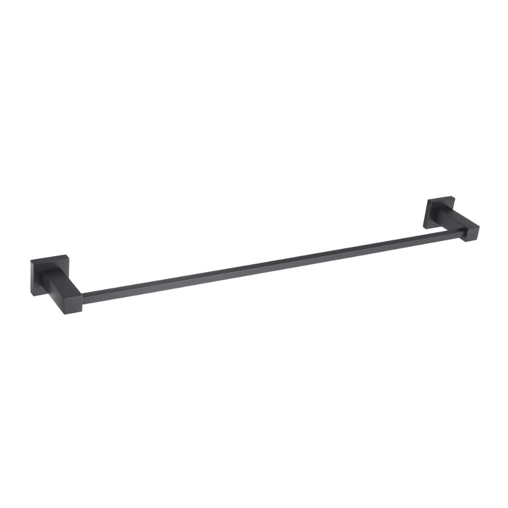 A modern Quadra Bathroom Towel Bar in matte black with square wall mounts, displayed against a plain white background.
