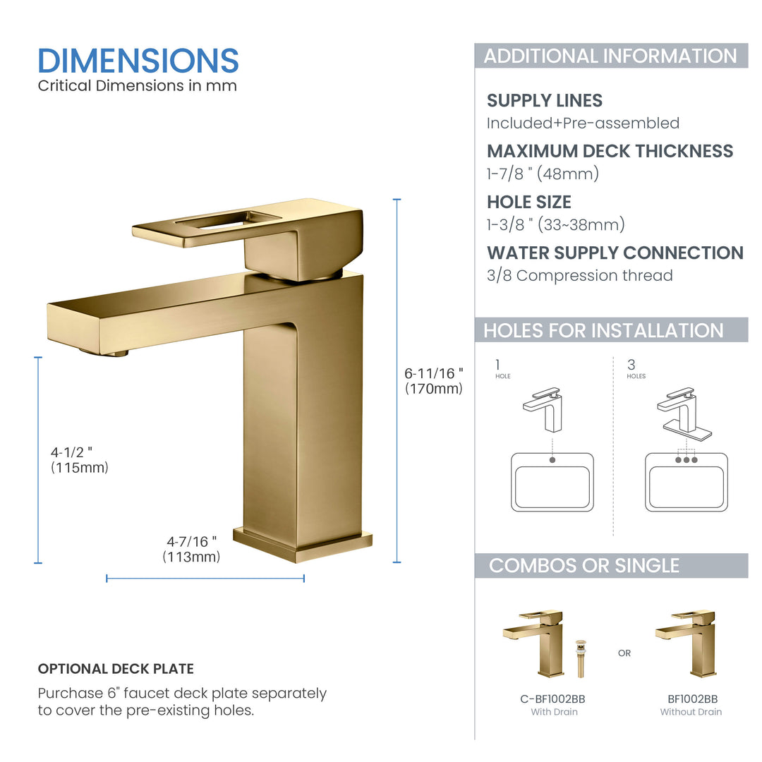 Quadra Single-Handle Single-Hole Bathroom Faucet with Pop-Up Drain