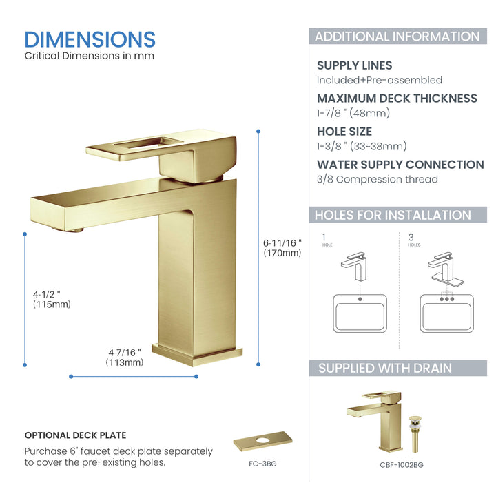 Quadra Single-Handle Single-Hole Bathroom Faucet with Pop-Up Drain