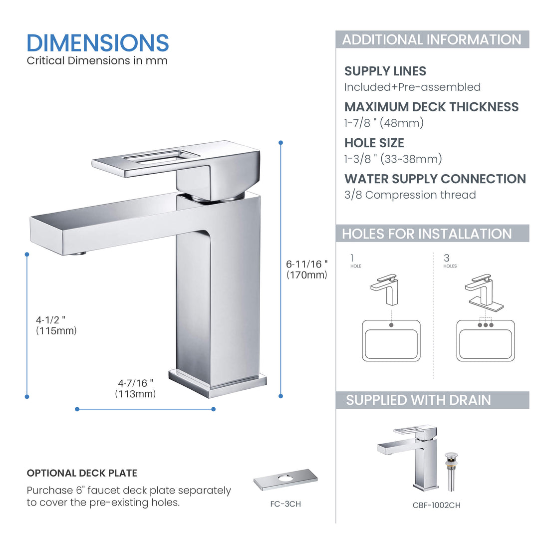 Quadra Single-Handle Single-Hole Bathroom Faucet with Pop-Up Drain