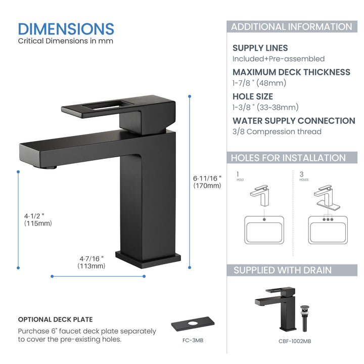 Quadra Single-Handle Single-Hole Bathroom Faucet with Pop-Up Drain
