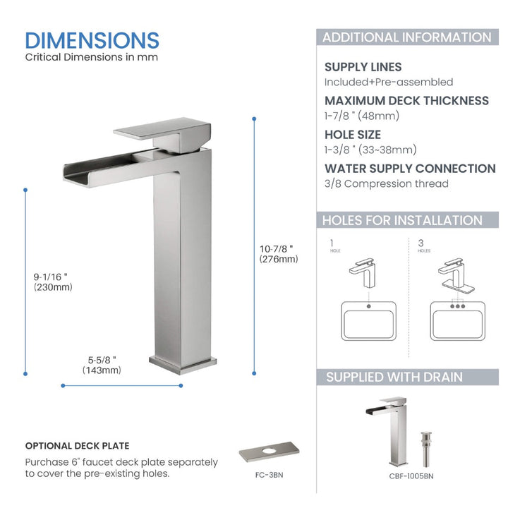 Quadra Single-Handle Waterfall Vessel Sink Faucet
