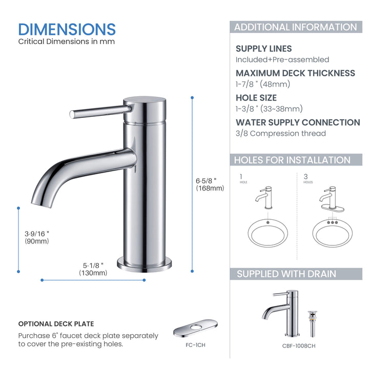 Halo Single-Handle Single-Hole Bathroom Faucet with Pop-Up Drain
