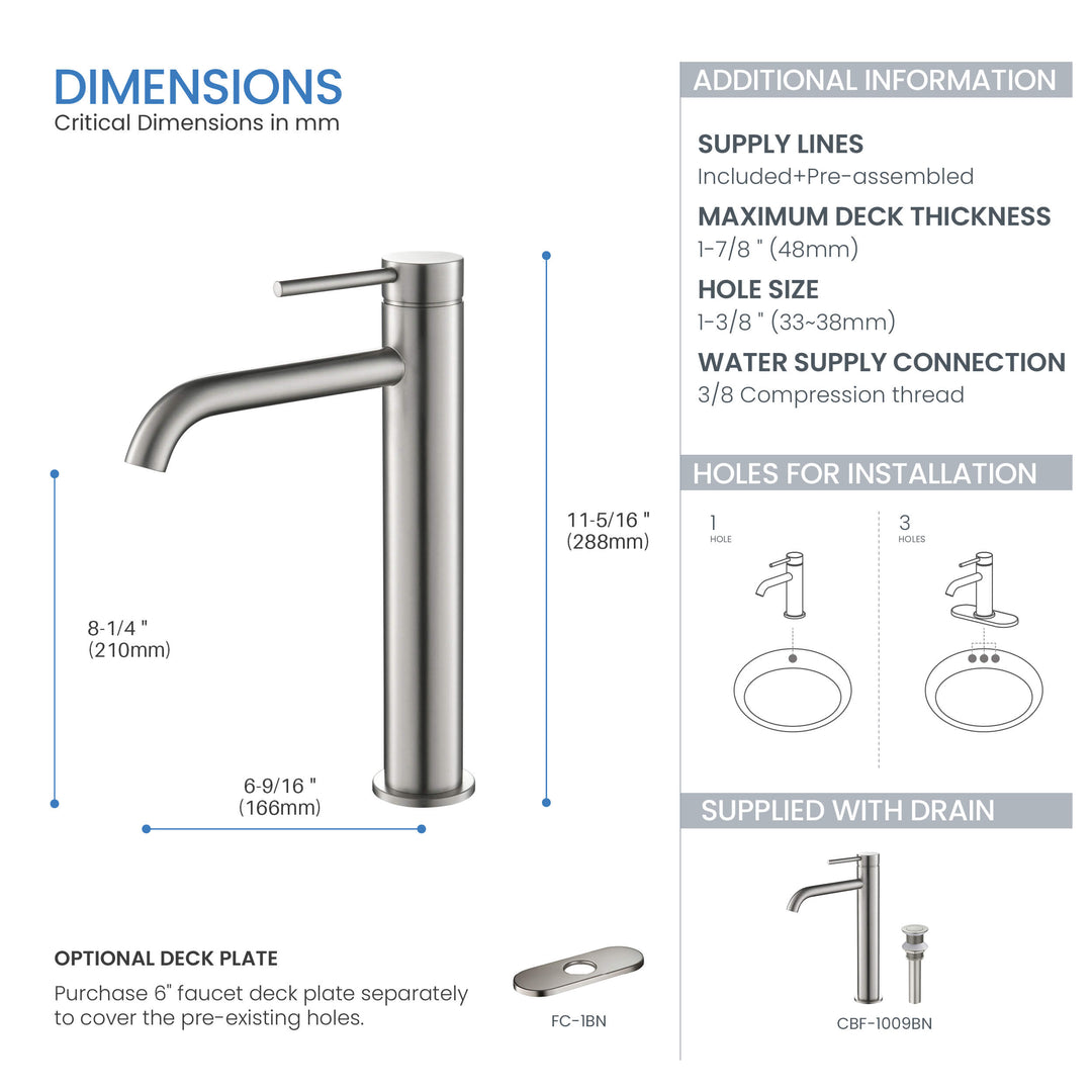Halo Single-Handle Bathroom Vessel Sink Faucet with Pop-Up Drain