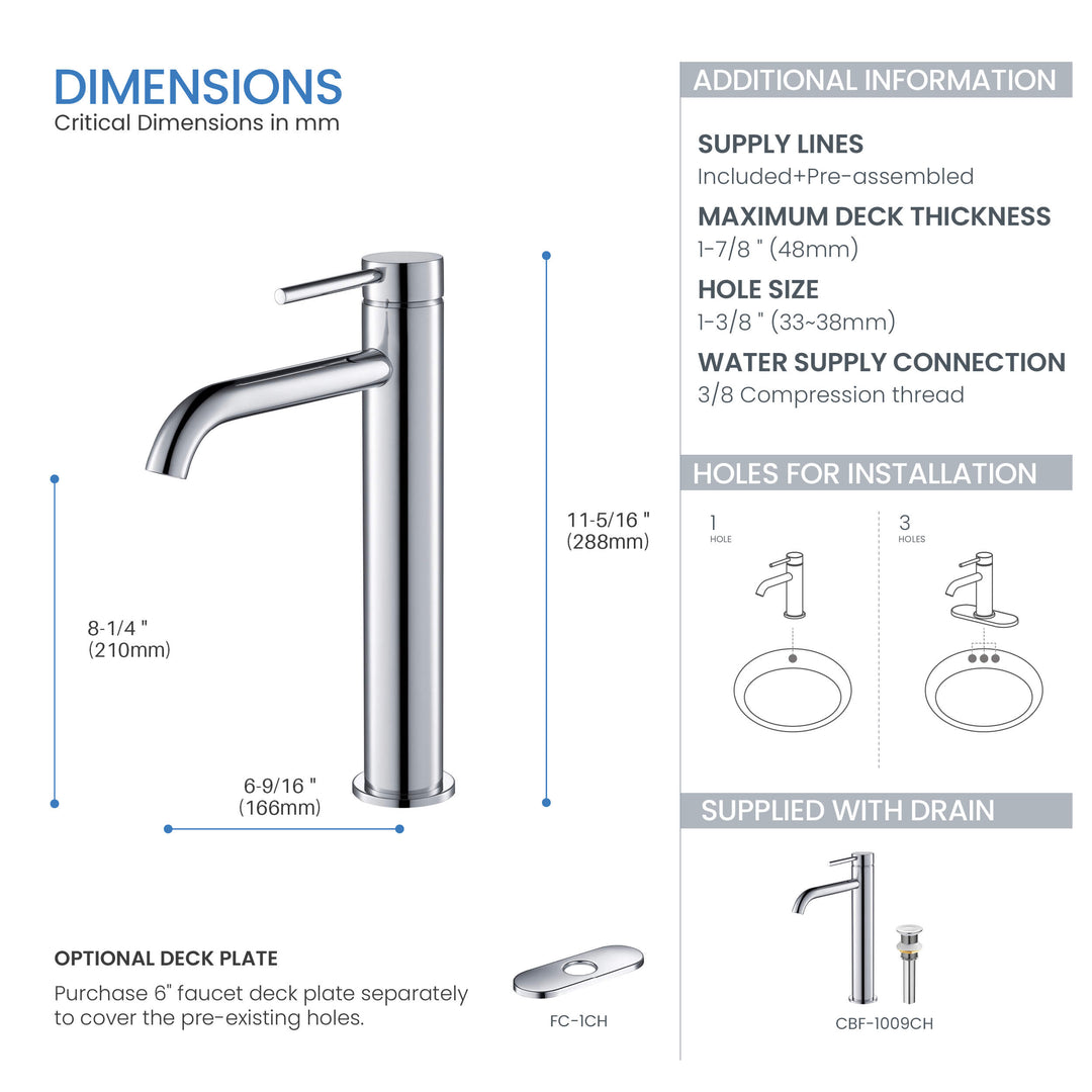 Halo Single-Handle Bathroom Vessel Sink Faucet with Pop-Up Drain