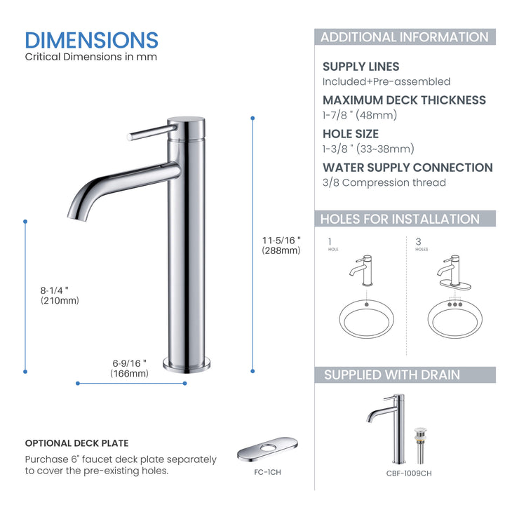Halo Single-Handle Bathroom Vessel Sink Faucet with Pop-Up Drain