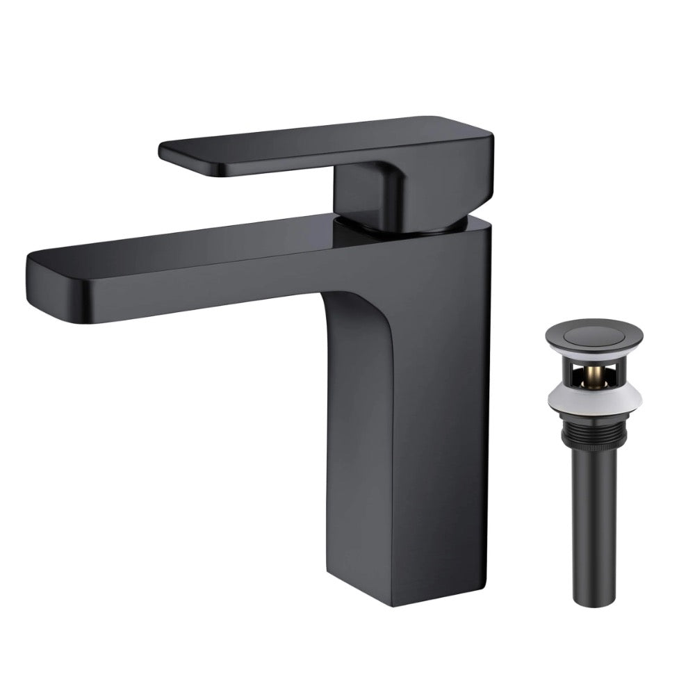 Fusion Single Handle Bathroom Vanity Sink Faucet with Pop Up Drain - CBF-1017 Matte Black