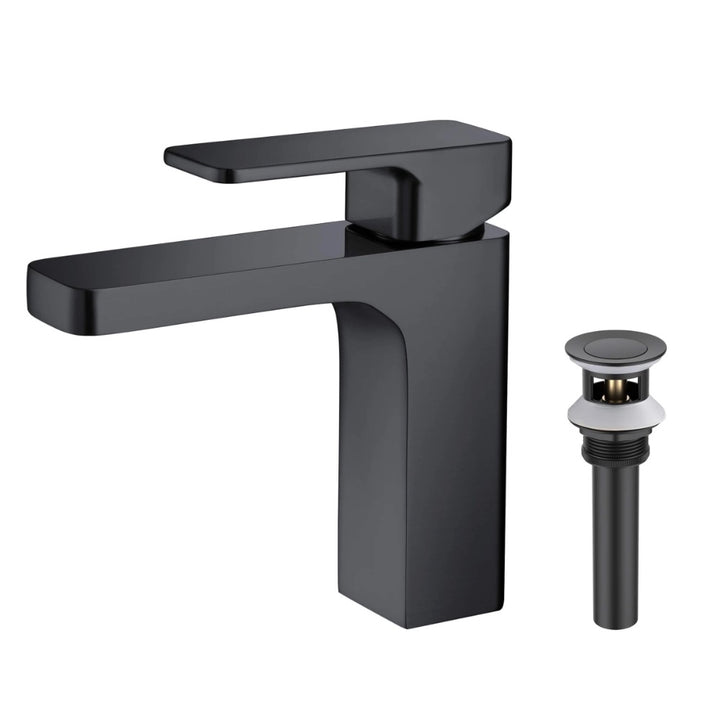 Fusion Single Handle Bathroom Vanity Sink Faucet with Pop Up Drain - CBF-1017 Matte Black