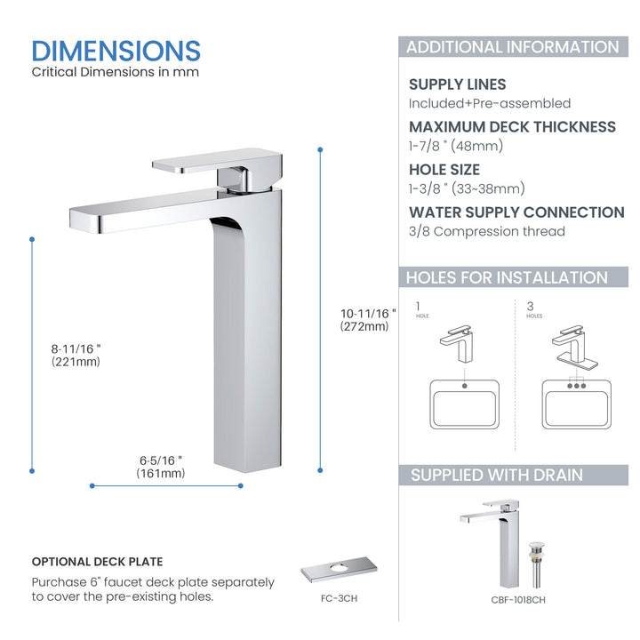 Fusion Single-Handle Single-Hole Bathroom Vessel Sink Faucet with Pop-Up Drain