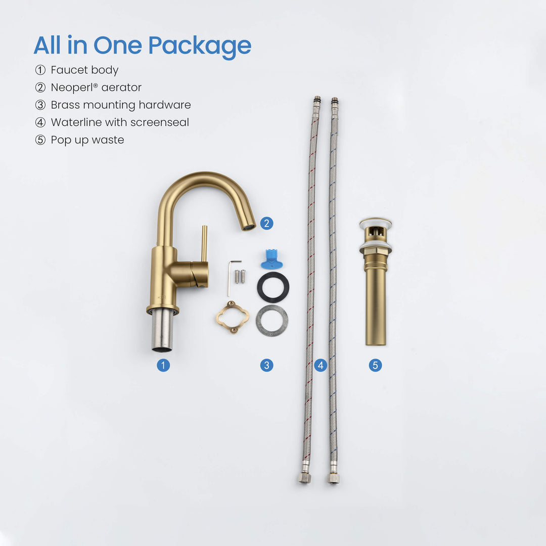 Halo Single-Handle Single-Hole High-Arc Bathroom Faucet with Pop-Up Drain