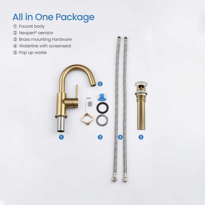 Halo Single-Handle Single-Hole High-Arc Bathroom Faucet with Pop-Up Drain
