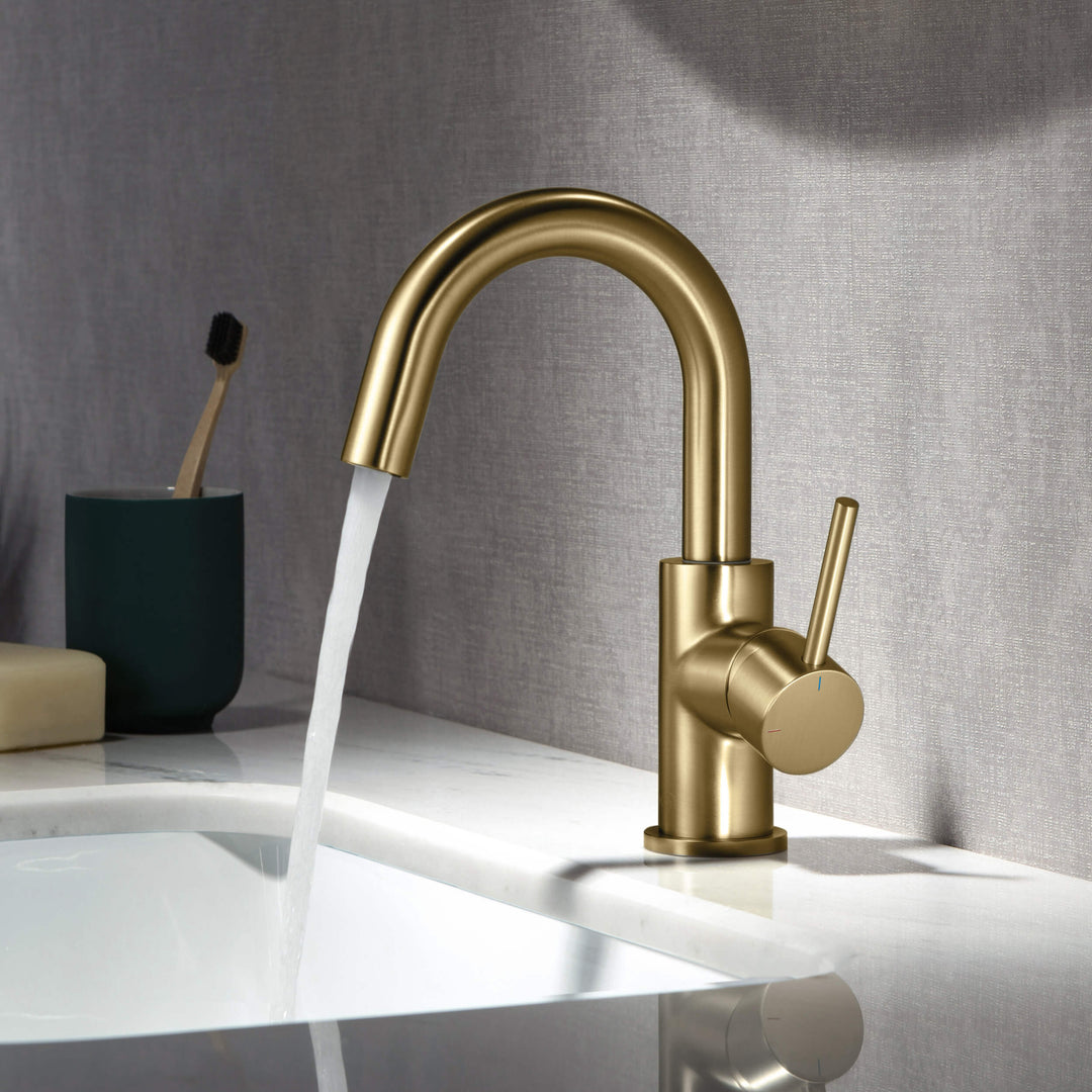 Halo Single-Handle Single-Hole High-Arc Bathroom Faucet with Pop-Up Drain