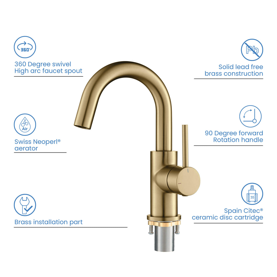 Halo Single-Handle Single-Hole High-Arc Bathroom Faucet with Pop-Up Drain