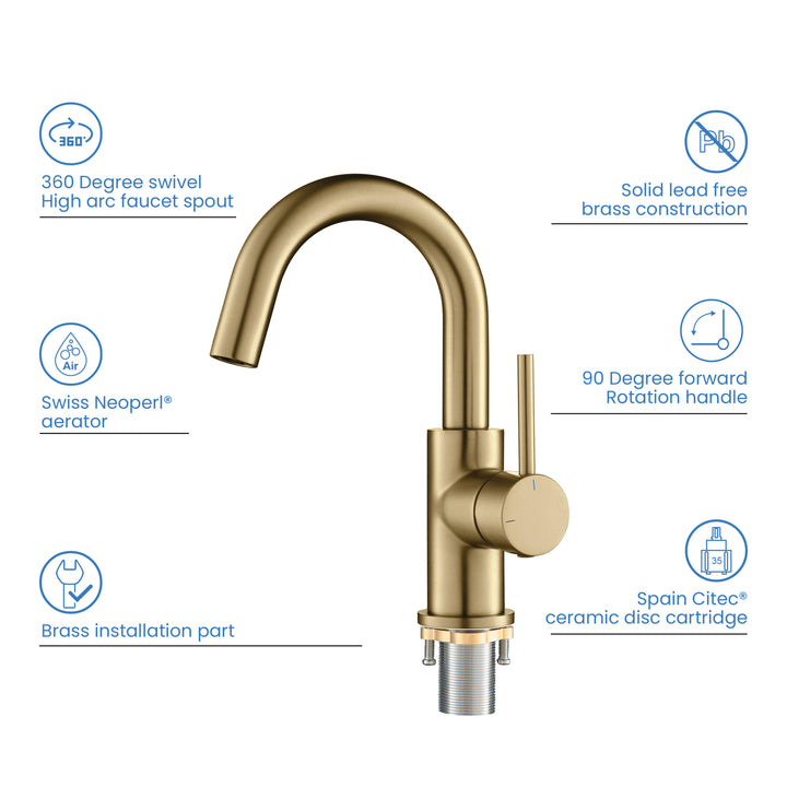 Halo Single-Handle Single-Hole High-Arc Bathroom Faucet with Pop-Up Drain