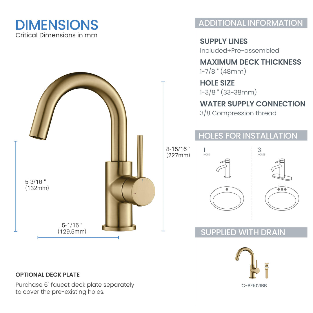Halo Single-Handle Single-Hole High-Arc Bathroom Faucet with Pop-Up Drain