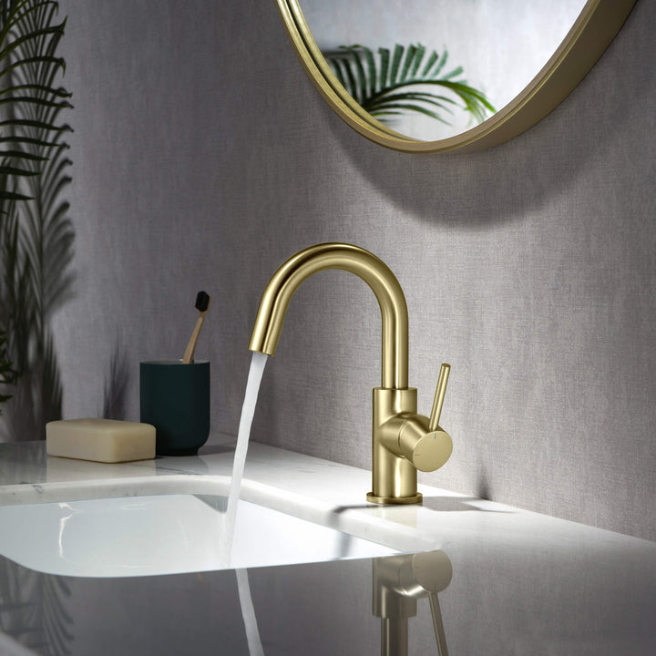 Halo Single-Handle Single-Hole High-Arc Bathroom Faucet with Pop-Up Drain