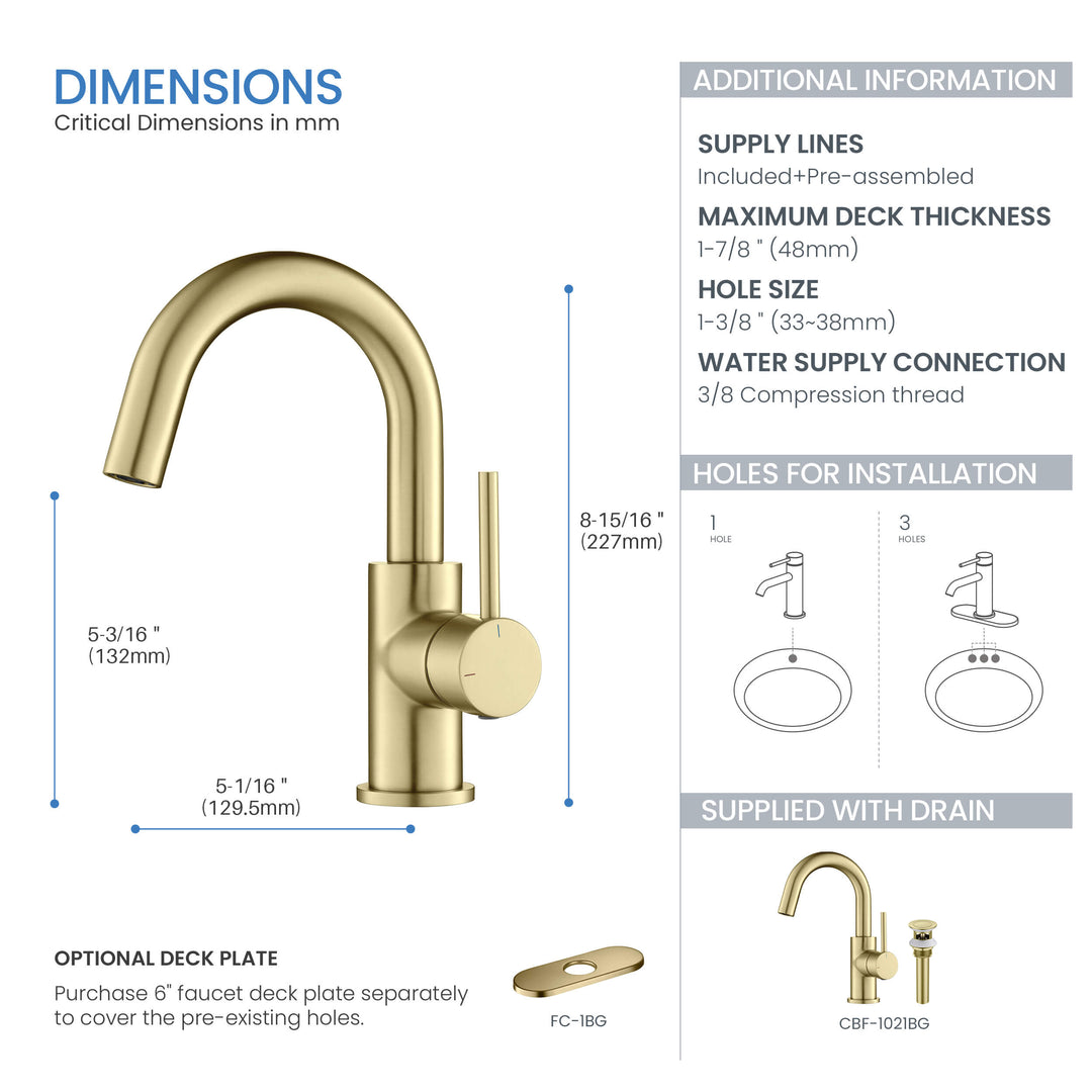 Halo Single-Handle Single-Hole High-Arc Bathroom Faucet with Pop-Up Drain