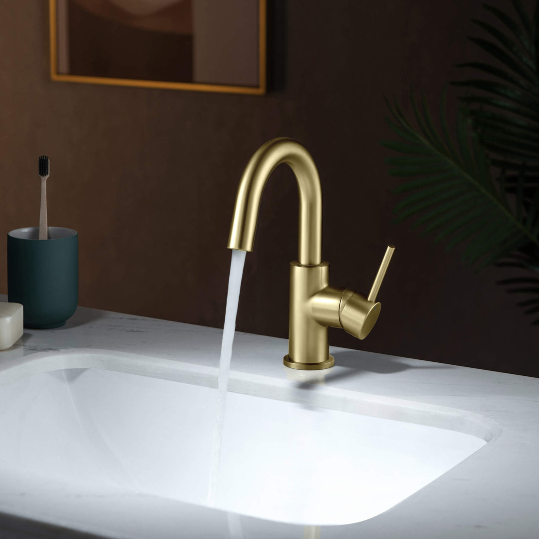 Halo Single-Handle Single-Hole High-Arc Bathroom Faucet with Pop-Up Drain
