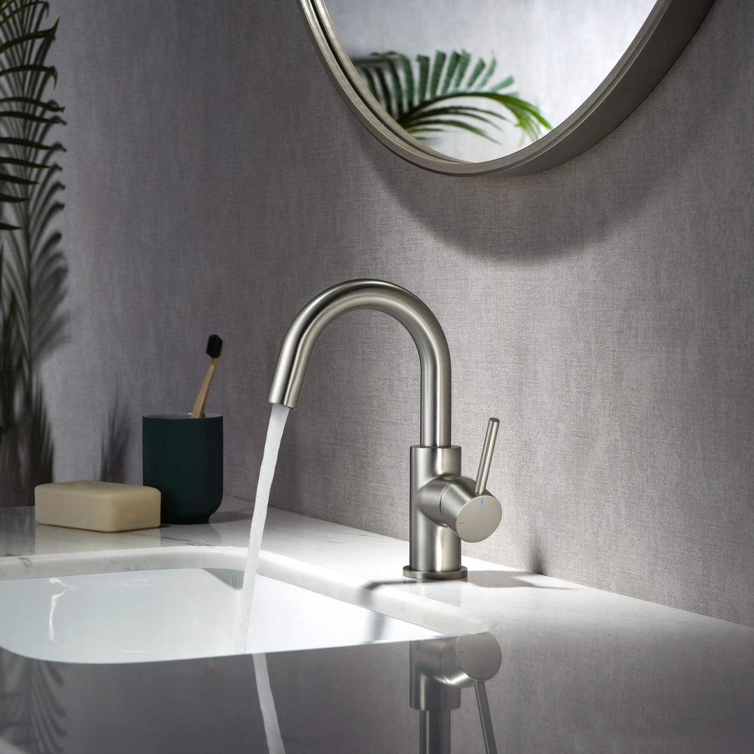 Halo Single-Handle Single-Hole High-Arc Bathroom Faucet with Pop-Up Drain