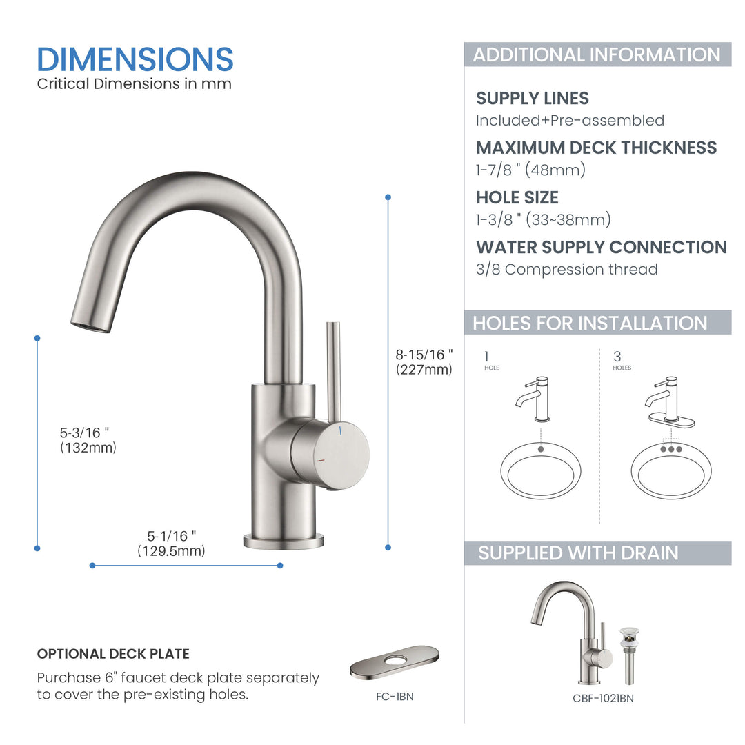 Halo Single-Handle Single-Hole High-Arc Bathroom Faucet with Pop-Up Drain