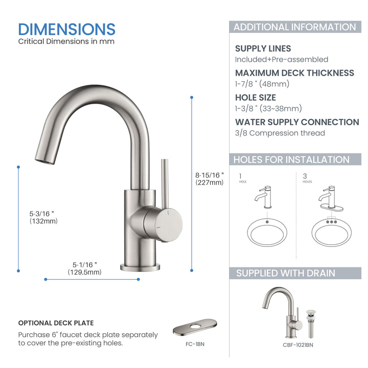 Halo Single-Handle Single-Hole High-Arc Bathroom Faucet with Pop-Up Drain