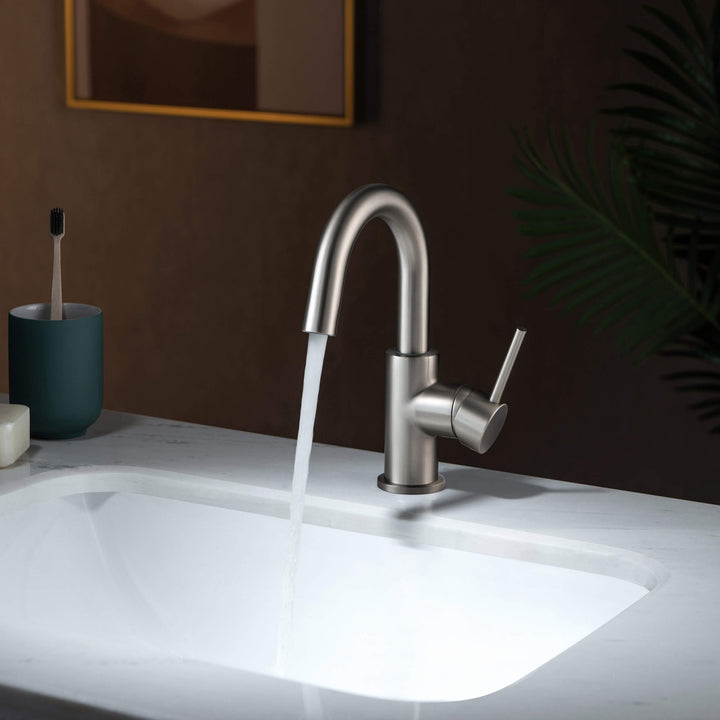 Halo Single-Handle Single-Hole High-Arc Bathroom Faucet with Pop-Up Drain