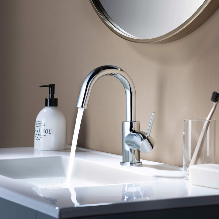 Halo Single-Handle Single-Hole High-Arc Bathroom Faucet with Pop-Up Drain