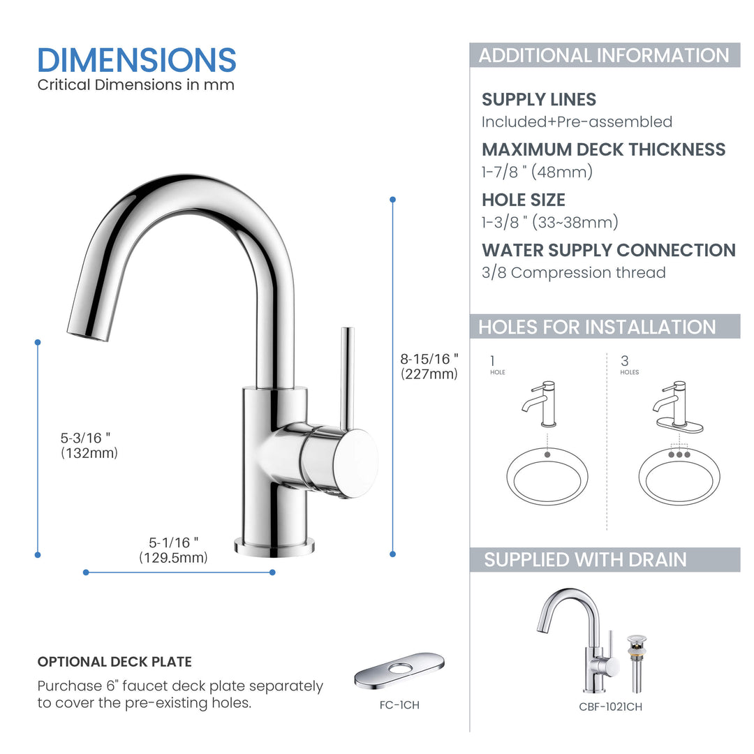 Halo Single-Handle Single-Hole High-Arc Bathroom Faucet with Pop-Up Drain