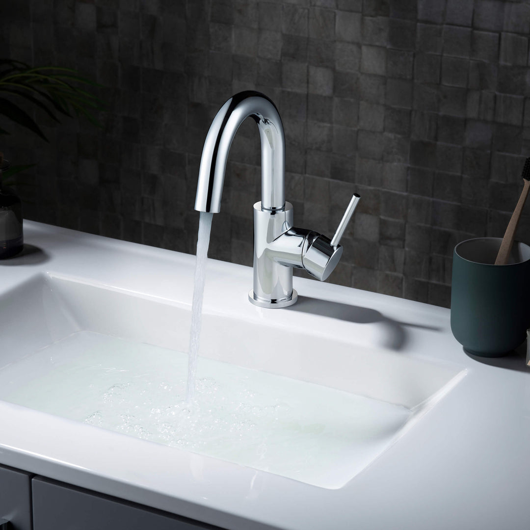 Halo Single-Handle Single-Hole High-Arc Bathroom Faucet with Pop-Up Drain