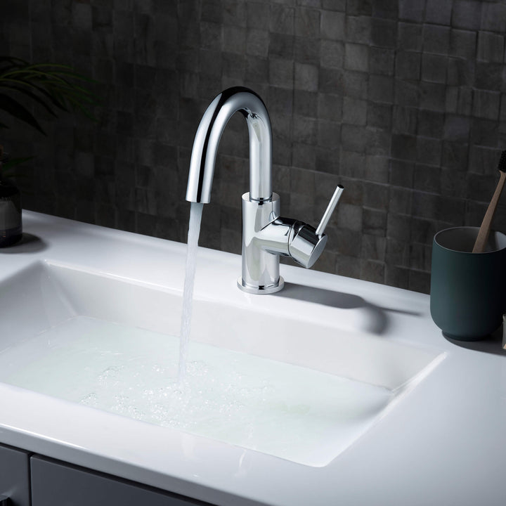Halo Single-Handle Single-Hole High-Arc Bathroom Faucet with Pop-Up Drain