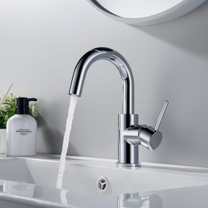 Halo Single-Handle Single-Hole High-Arc Bathroom Faucet with Pop-Up Drain
