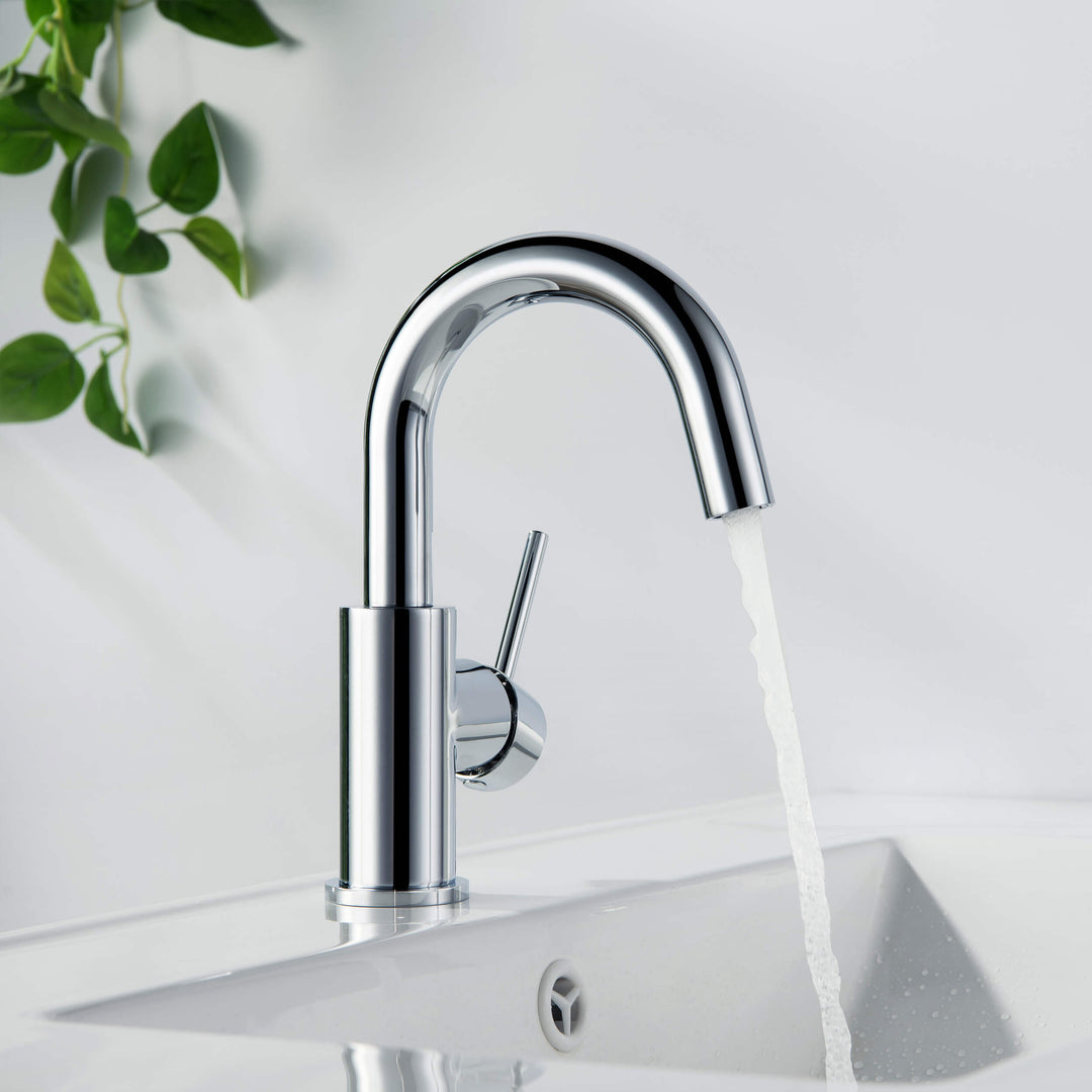 Halo Single-Handle Single-Hole High-Arc Bathroom Faucet with Pop-Up Drain