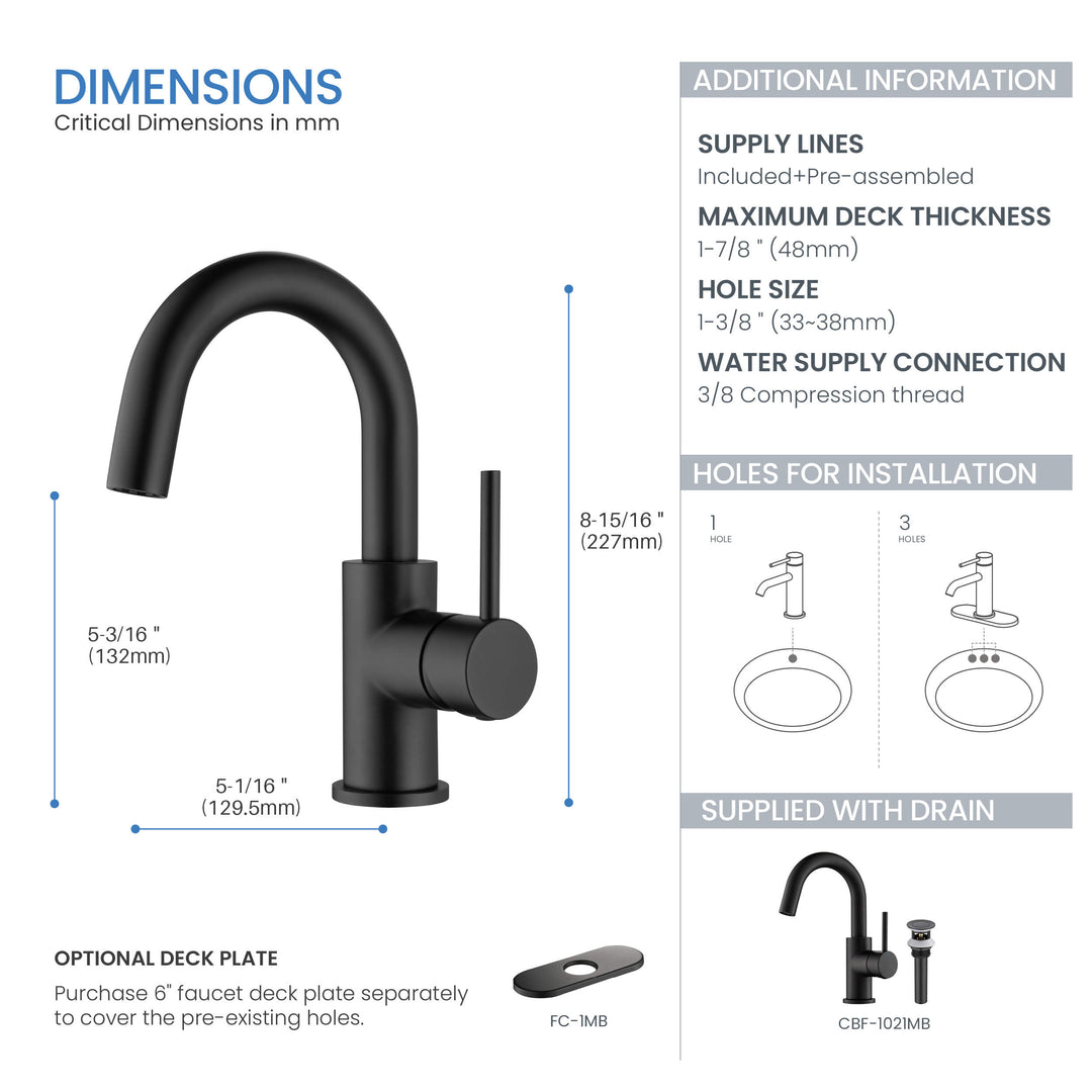 Halo Single-Handle Single-Hole High-Arc Bathroom Faucet with Pop-Up Drain