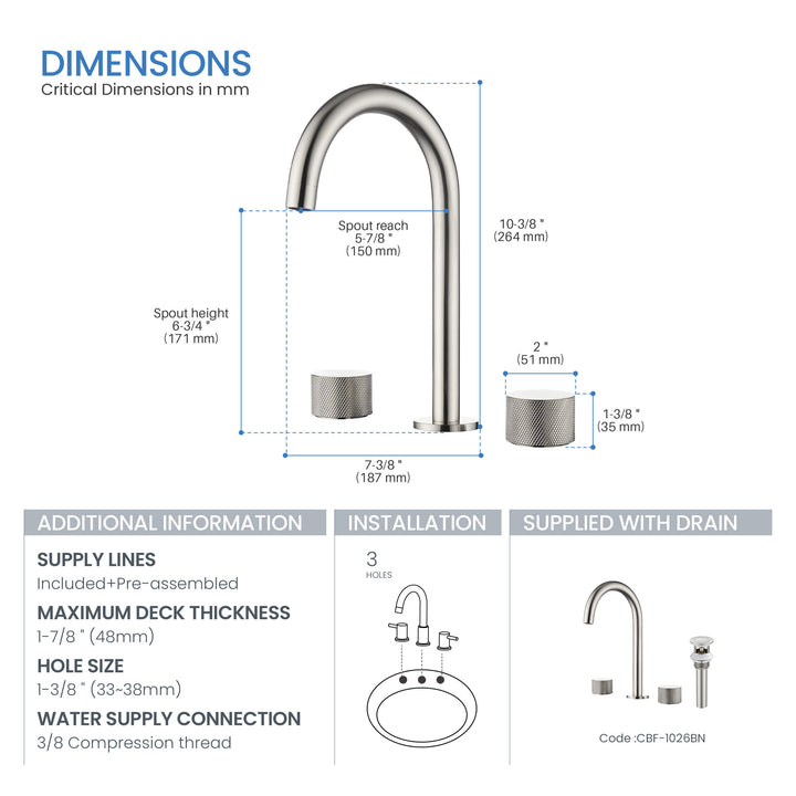 Verona Two-Handle 8" Widespread Bathroom Faucet with Drain Assembly