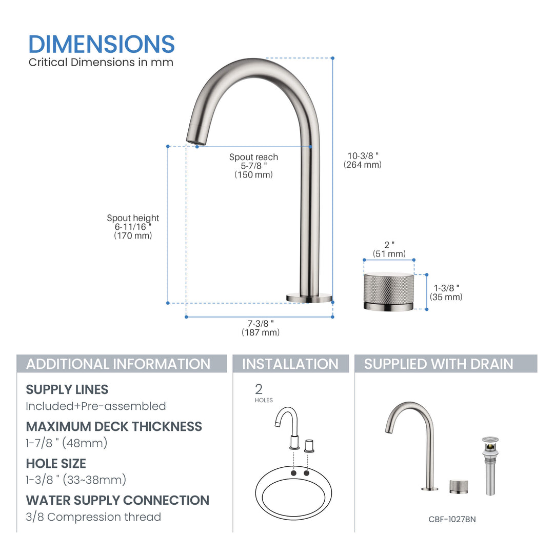 Verona Single-Handle 2-Hole Bathroom Faucet with Drain Assembly