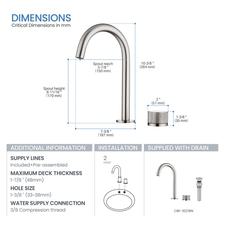 Verona Single-Handle 2-Hole Bathroom Faucet with Drain Assembly