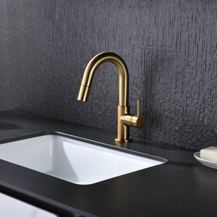 Halo Single-Handle Single-Hole High-Arc Pull-Down Sprayer Bathroom Faucet