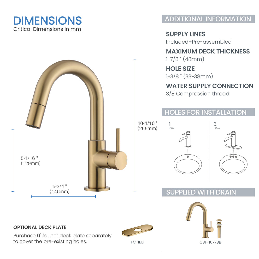 Halo Single-Handle Single-Hole High-Arc Pull-Down Sprayer Bathroom Faucet