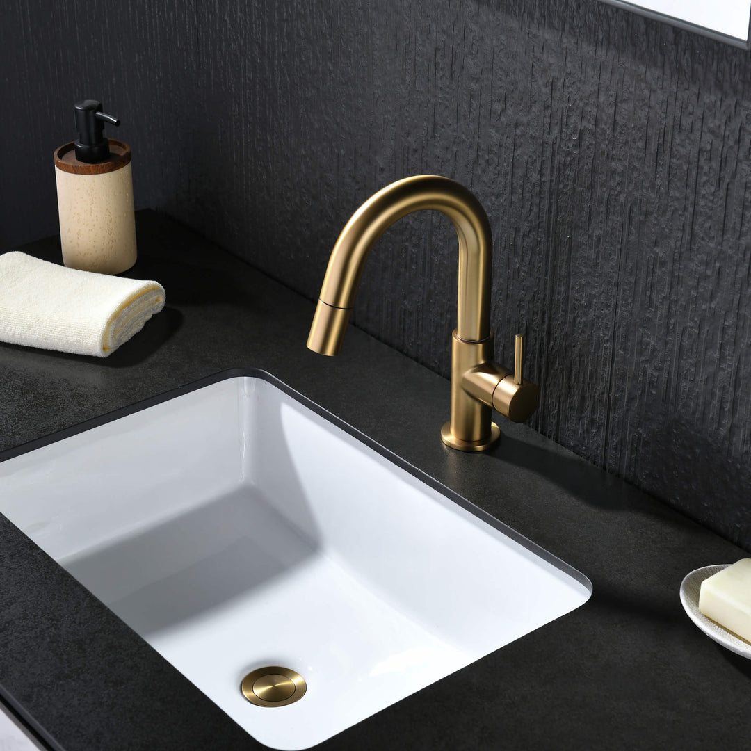 Halo Single-Handle Single-Hole High-Arc Pull-Down Sprayer Bathroom Faucet