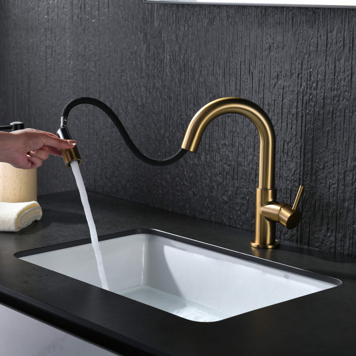 Halo Single-Handle Single-Hole High-Arc Pull-Down Sprayer Bathroom Faucet