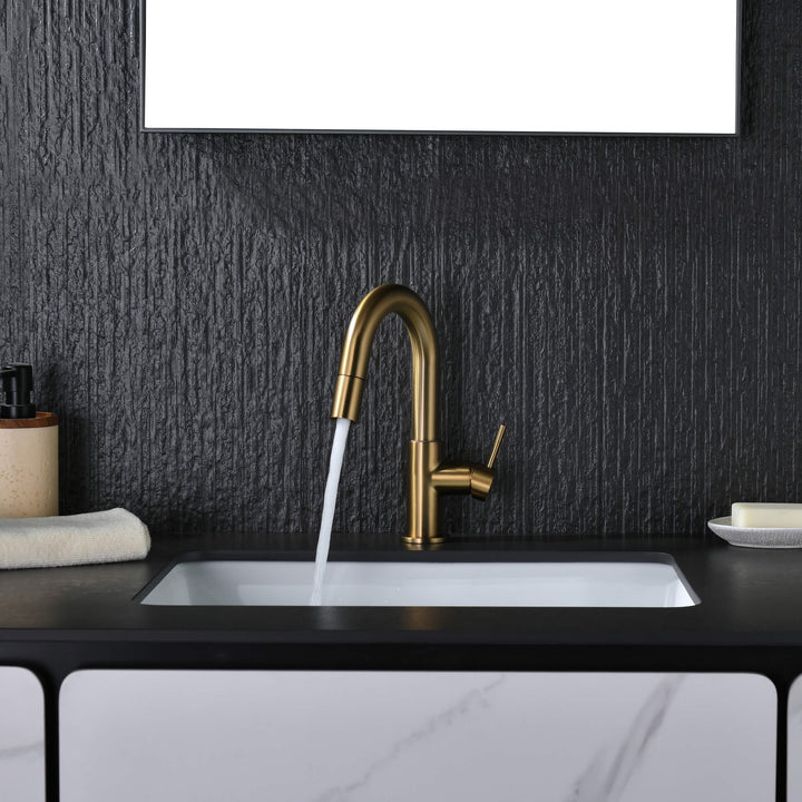 Halo Single-Handle Single-Hole High-Arc Pull-Down Sprayer Bathroom Faucet