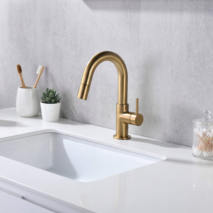 Halo Single-Handle Single-Hole High-Arc Pull-Down Sprayer Bathroom Faucet