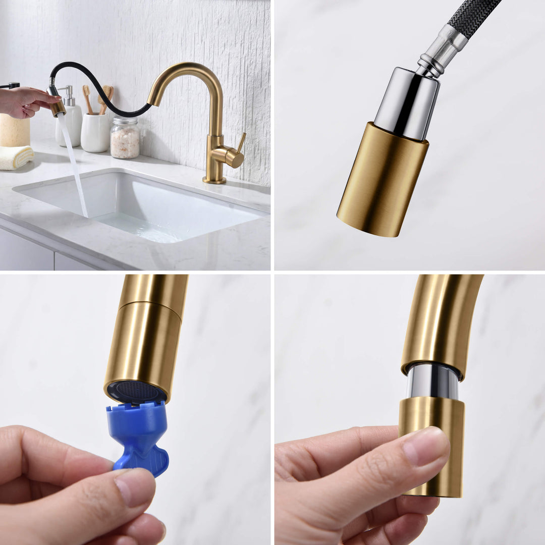 Halo Single-Handle Single-Hole High-Arc Pull-Down Sprayer Bathroom Faucet