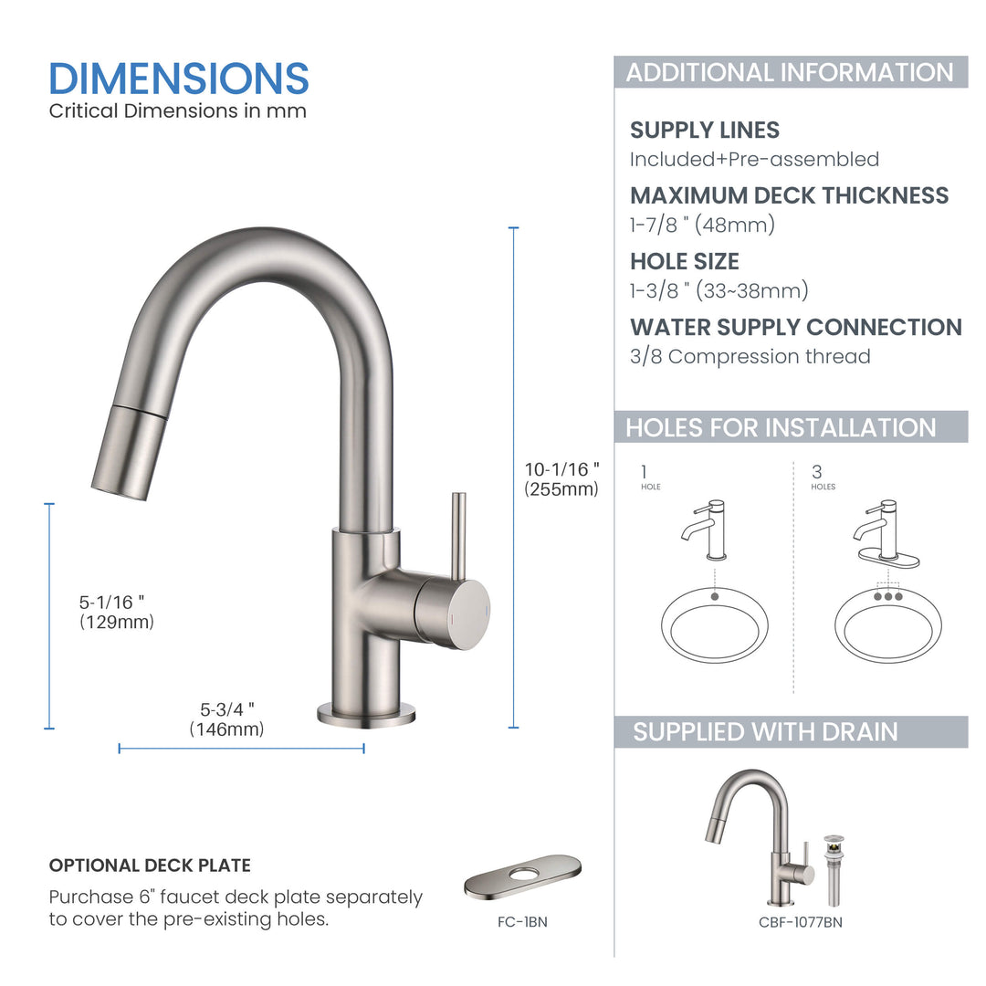 Halo Single-Handle Single-Hole High-Arc Pull-Down Sprayer Bathroom Faucet