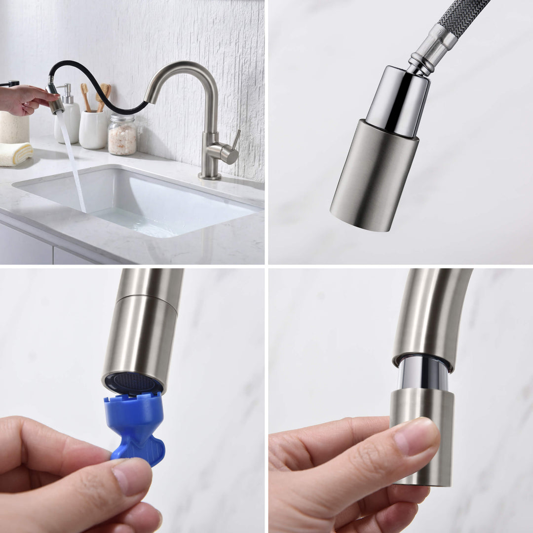 Halo Single-Handle Single-Hole High-Arc Pull-Down Sprayer Bathroom Faucet