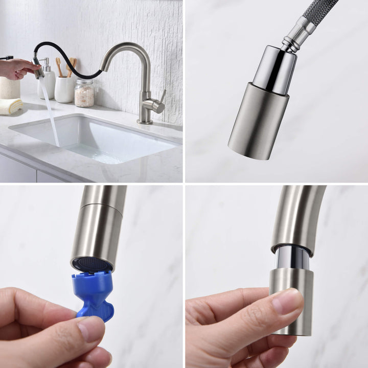 Halo Single-Handle Single-Hole High-Arc Pull-Down Sprayer Bathroom Faucet